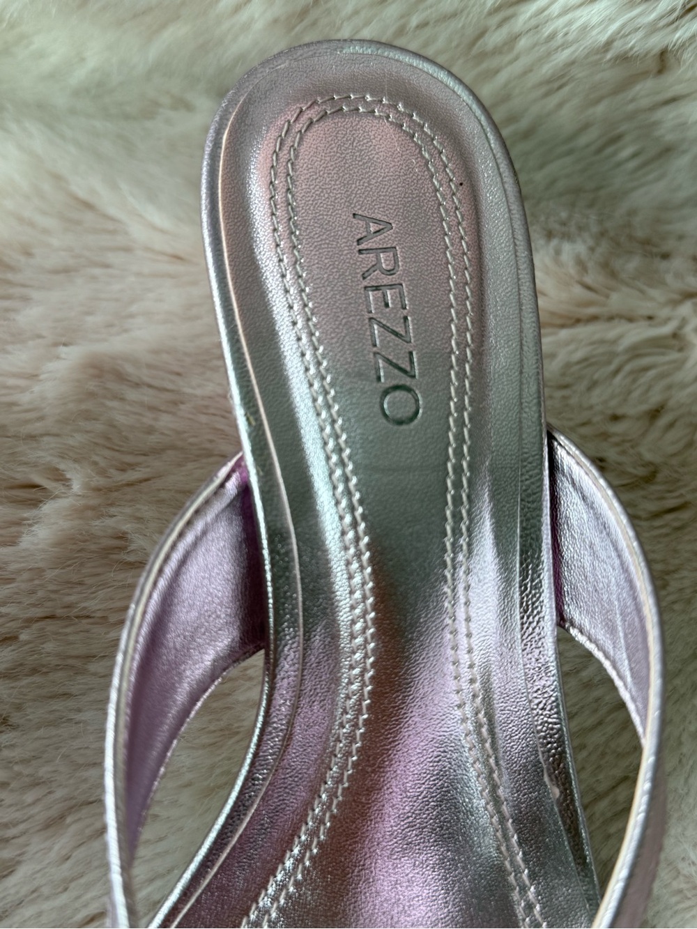 Arezzo Iridescent Pink Thong Heel Sandals - Picture 3 of 5